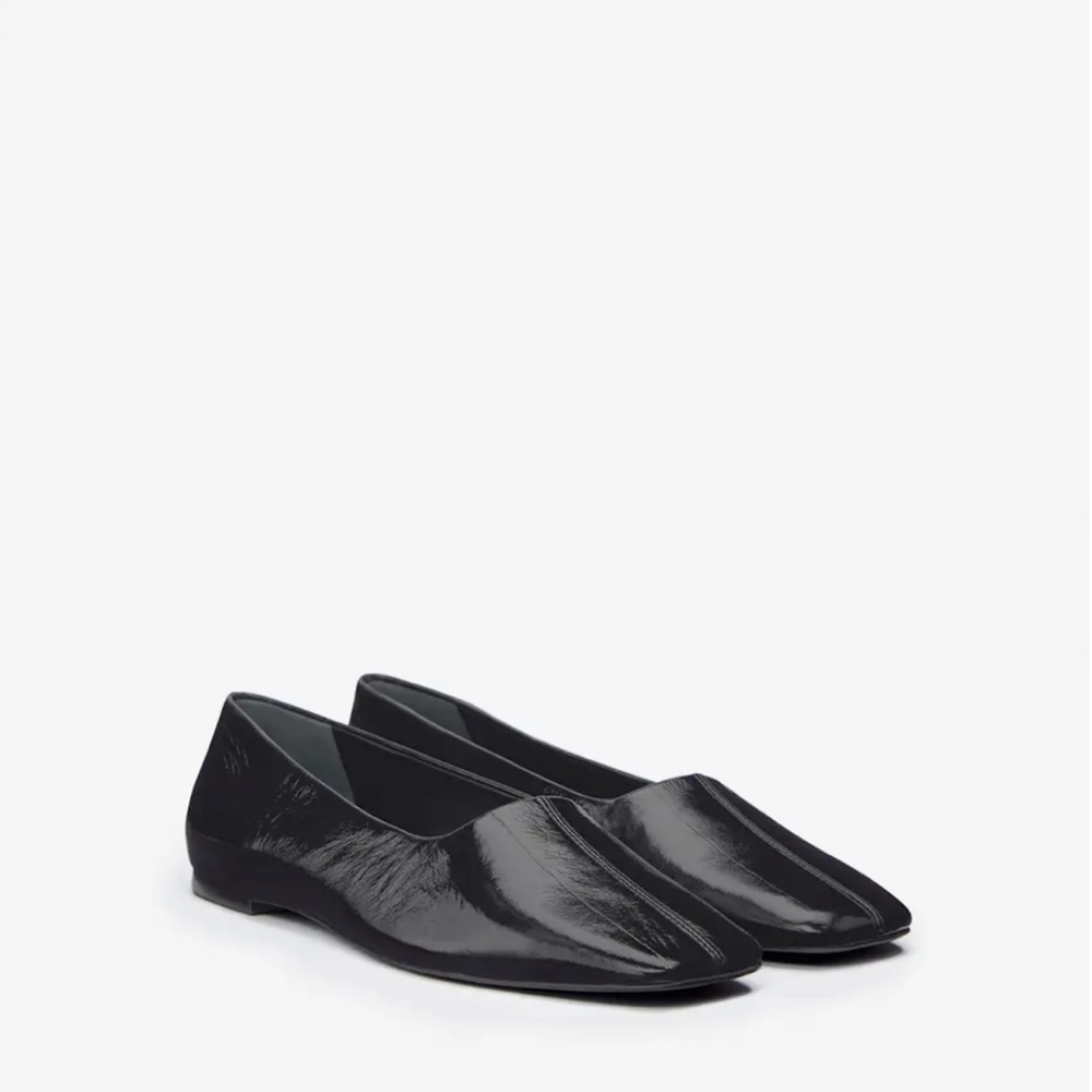 Reformation Inez Black Patent Leather Square Toe Ballet Flat - Picture 2 of 7